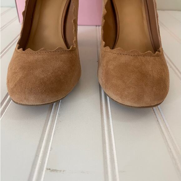 Crown Vintage Cognac Suede Willow Block Camel Heel Pump Shoes - Size Women's 8.5 - Picture 5 of 12